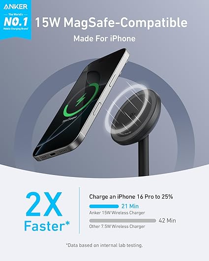 Anker MagGo Qi2 15w Wireless Charging Stand With Usb-c Cable - Image 3