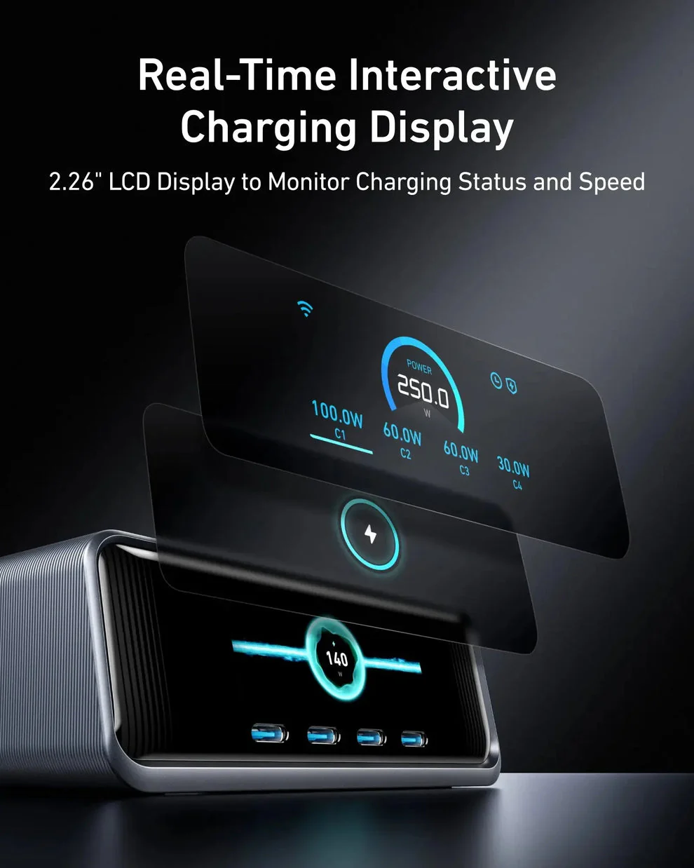 Anker Prime Charger( 250w, 6 ports ,gan prime /4 usb-c ,2 usb-a) Smart power control A2345241ASH - Image 4