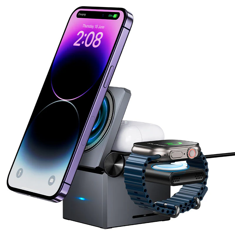 Hoco 3-in-1 folding magnetic wireless fast charger CQ8 - Image 2