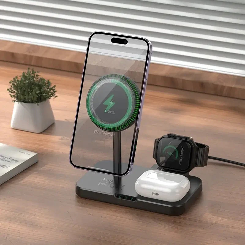 HOCO 3-IN-1 MAGNETIC WIRELESS FAST CHARGER WITH LIGHT 15W CQ12 - Image 2