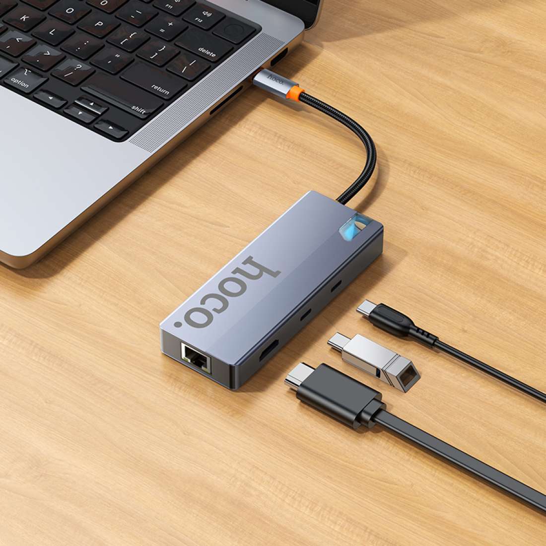 HOCO 8-IN-1 CONVERTER USB-C TO USB-A 3.0×2 + HDTV + PD + USB-C 3.0 + RJ45+ SD + TF HB52 - Image 3