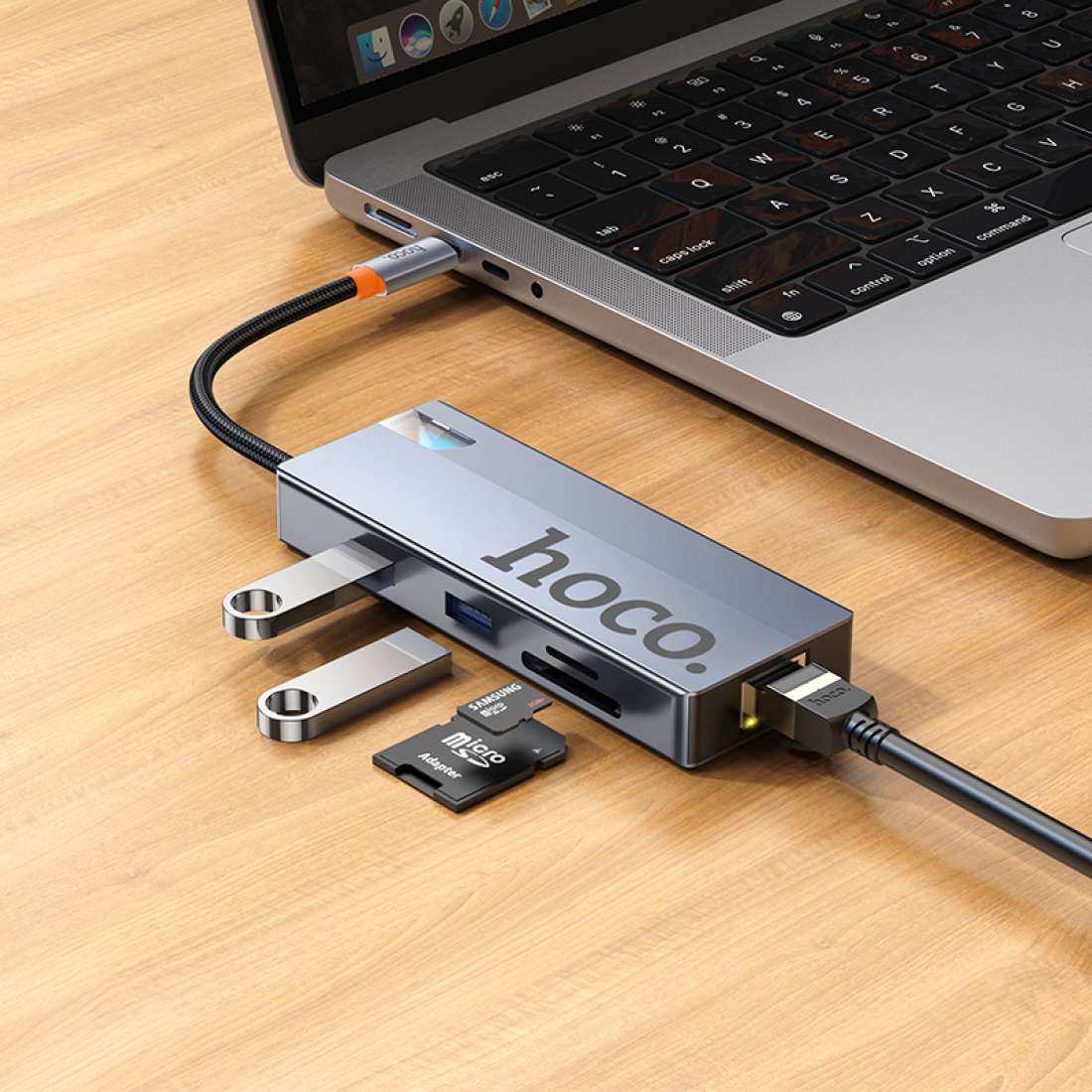 HOCO 8-IN-1 CONVERTER USB-C TO USB-A 3.0×2 + HDTV + PD + USB-C 3.0 + RJ45+ SD + TF HB52 - Image 4