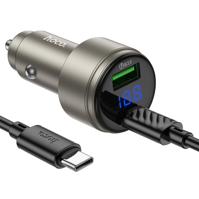 HOCO CAR CHARGER DUAL PORT HIGH POWER  63W WITH CABLE USB-C TO USB-C 1M Z57B - Image 2