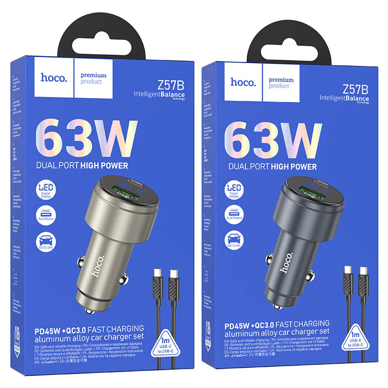 HOCO CAR CHARGER DUAL PORT HIGH POWER  63W WITH CABLE USB-C TO USB-C 1M Z57B - Image 8