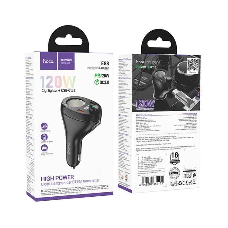 HOCO CIGARETTE LIGHTER CAR BT FM TRANSMITTER E88 - Image 7