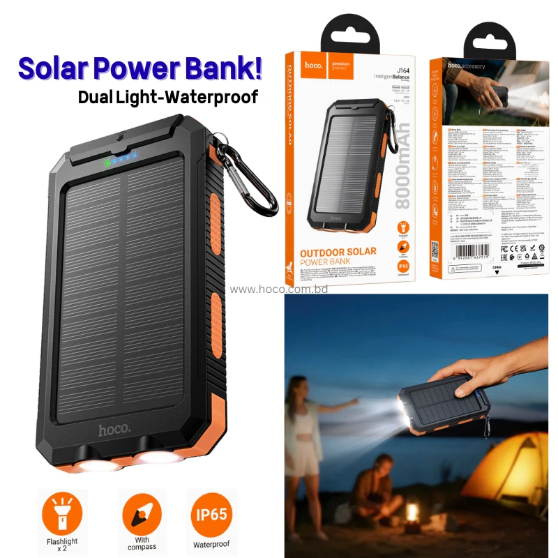 HOCO OUTDOOR SOLAR POWER BANK 8000mah J164 - Image 2