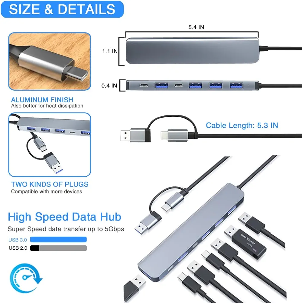 HUB 7 IN 1 (HUB+ 1 PORT USB-C+ 1 DC) - Image 2