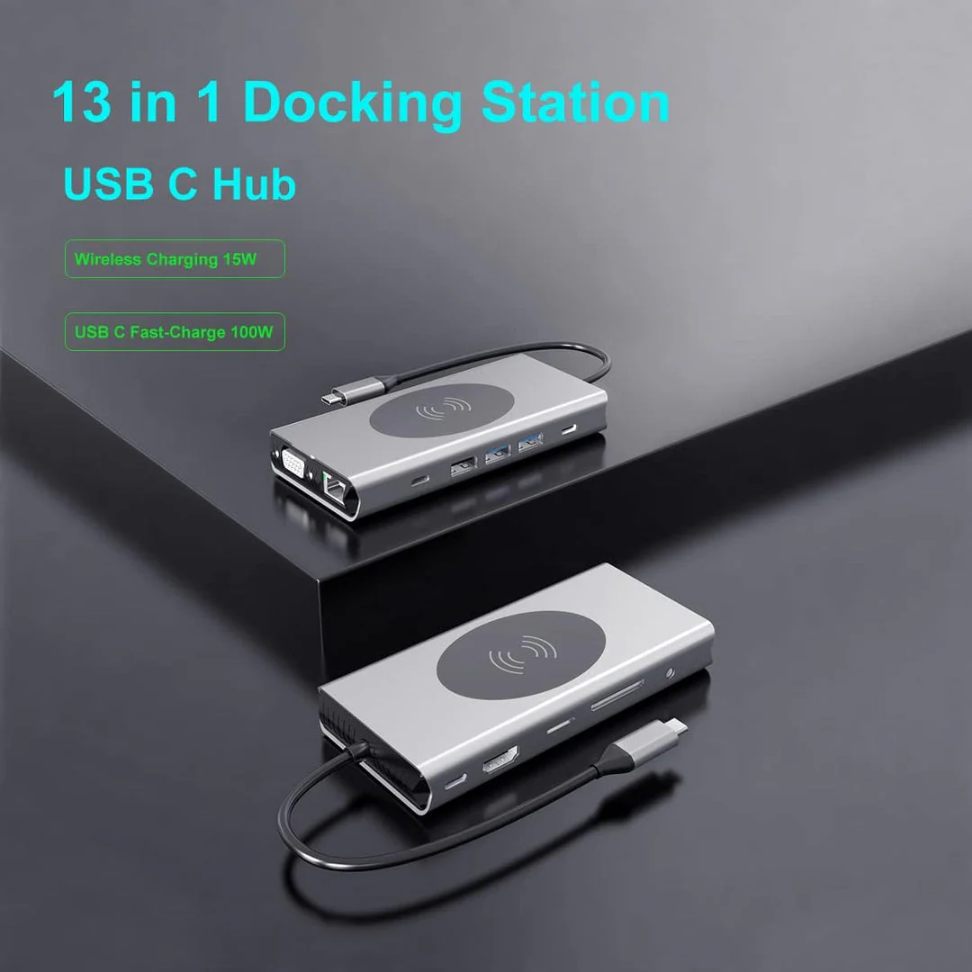HUB TYPE-C TO HDTV 13 IN 1 (TYPE-C +HDTV +2 USB 3.0+ 3 USB 2.0+ VGA+ SD+ TF+ AUDIO + LAN+ WPC - Image 5