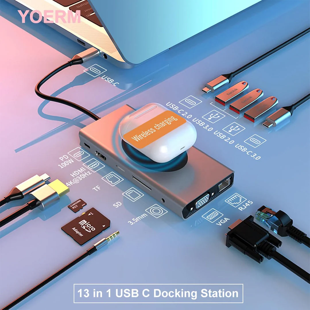 HUB TYPE-C TO HDTV 13 IN 1 (TYPE-C +HDTV +2 USB 3.0+ 3 USB 2.0+ VGA+ SD+ TF+ AUDIO + LAN+ WPC - Image 6