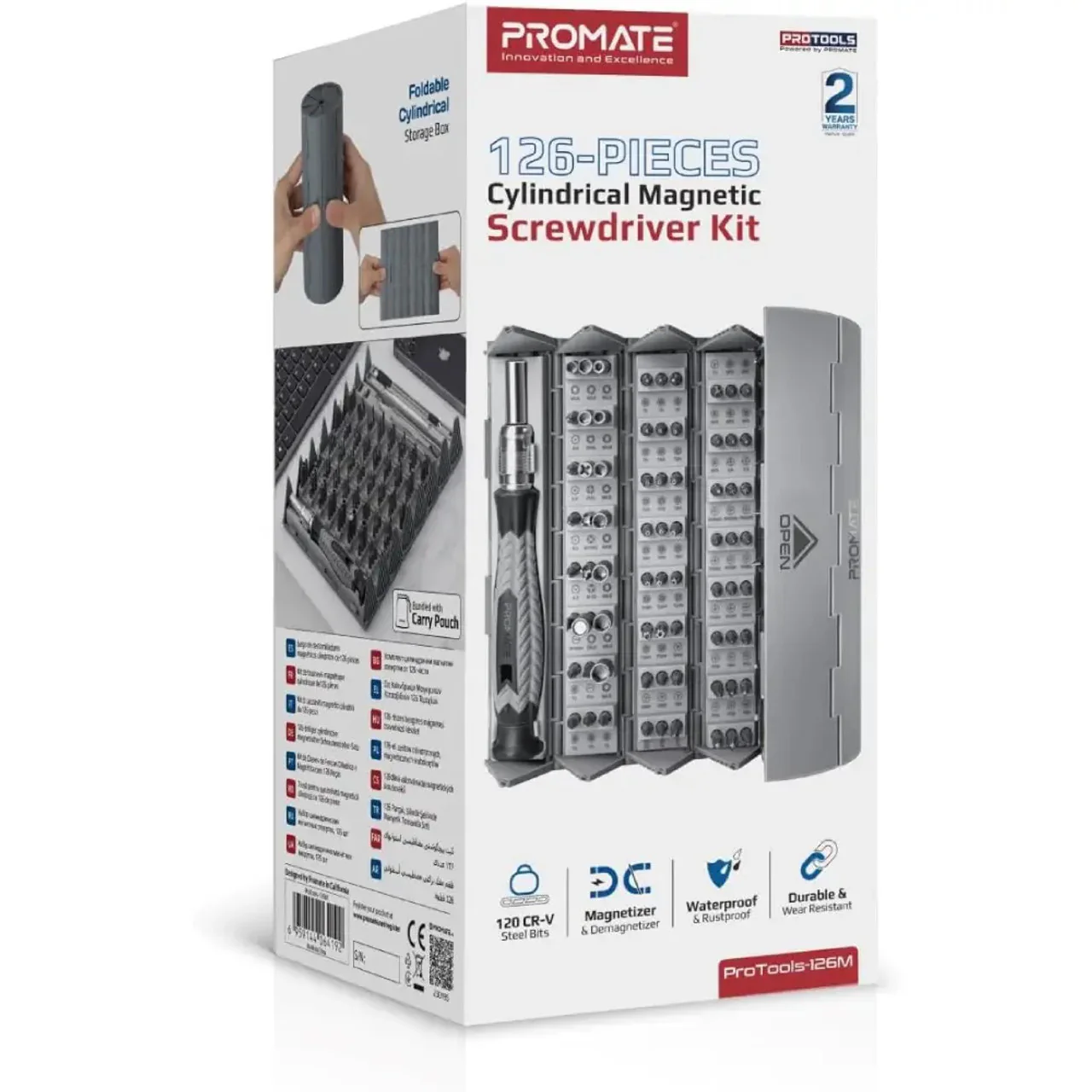 Promate 126-pieces cylindrical magnetic screwdriver kit