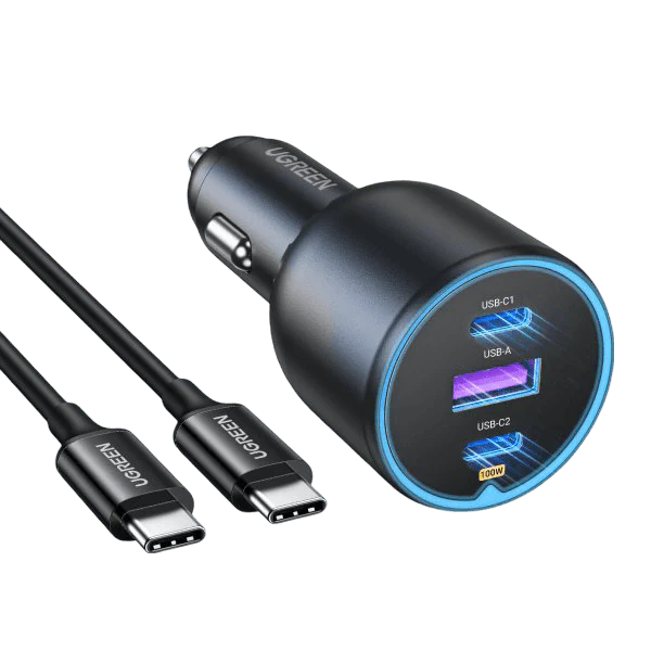 Ugreen 130w 3-port fast car charger+usb-c cable (2x usb-c,1x usb-a) 55511