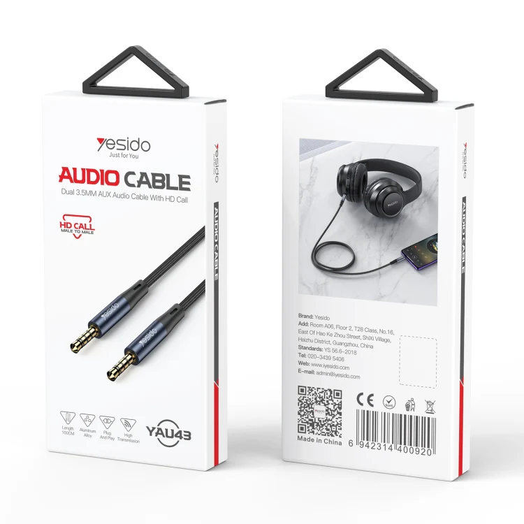 YESIDO AUDIO CABLE DUAL 3.5MM AUX CABLE WITH HD CALL MALE TO MALE YAU43 l - Image 9