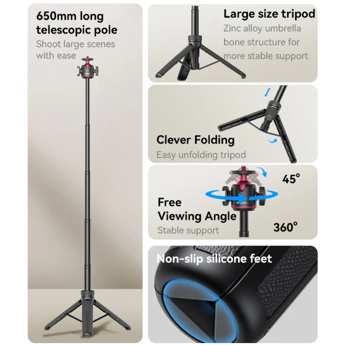 YESIDO TRIPOD STAND SUPPORT CAMERAS PHONE CLIPS AND FILL-IN LIGHT SF26 - Image 3