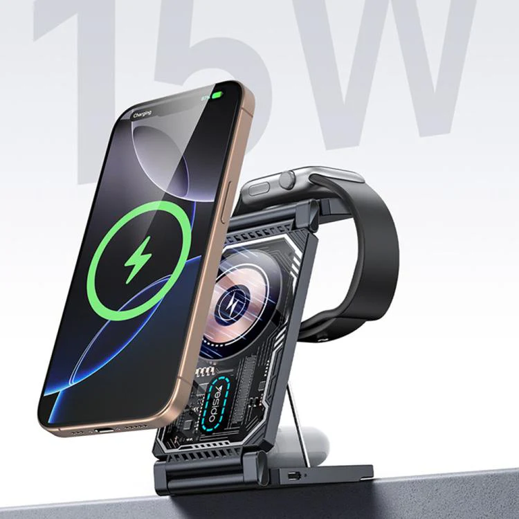 YESIDO WIRELESS CHARGER 3-IN-1 TRAVEL CHARGING STATION DS25 - Image 2