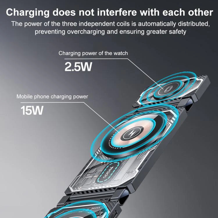 YESIDO WIRELESS CHARGER 3-IN-1 TRAVEL CHARGING STATION DS25 - Image 7