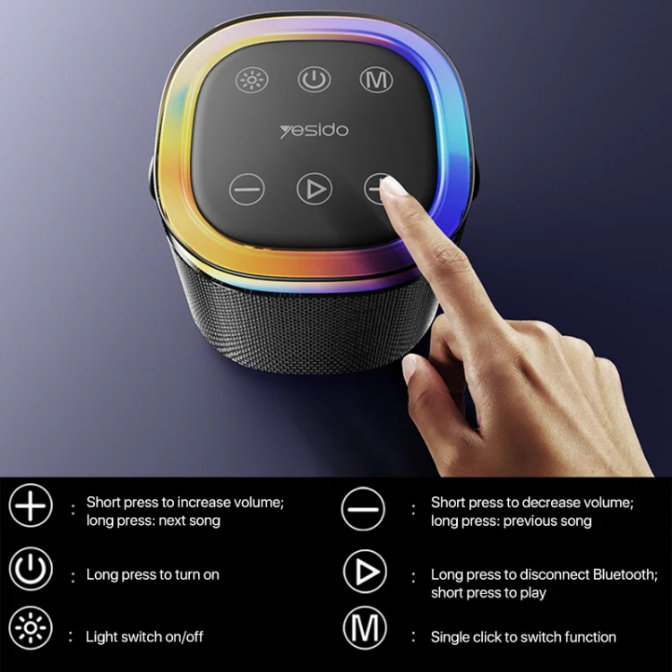 YESIDO WIRELESS SPEAKER RGB LIGHTING EFFECTS 1800MAH BATTERY YSW25 - Image 10